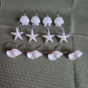 White Seashell and Starfish Shower Curtain Hooks